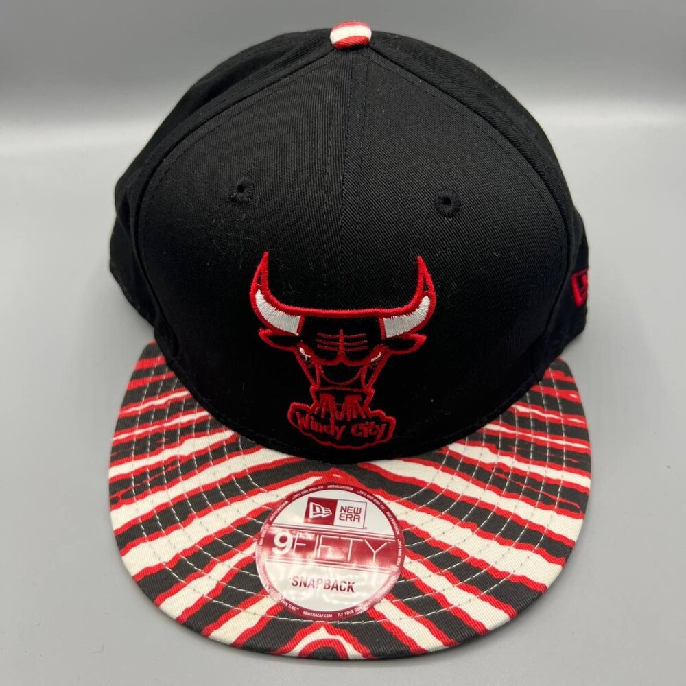Chicago Bulls Hat Men Black Red Zubaz Windy City 9Fifty New Era Snap Back Cap